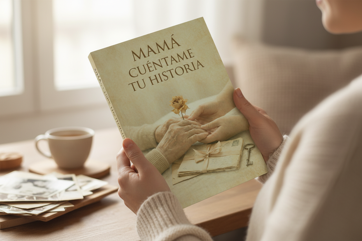 Lifestyle - manos sosteniendo el libro Mamá Cuéntame tu Historia